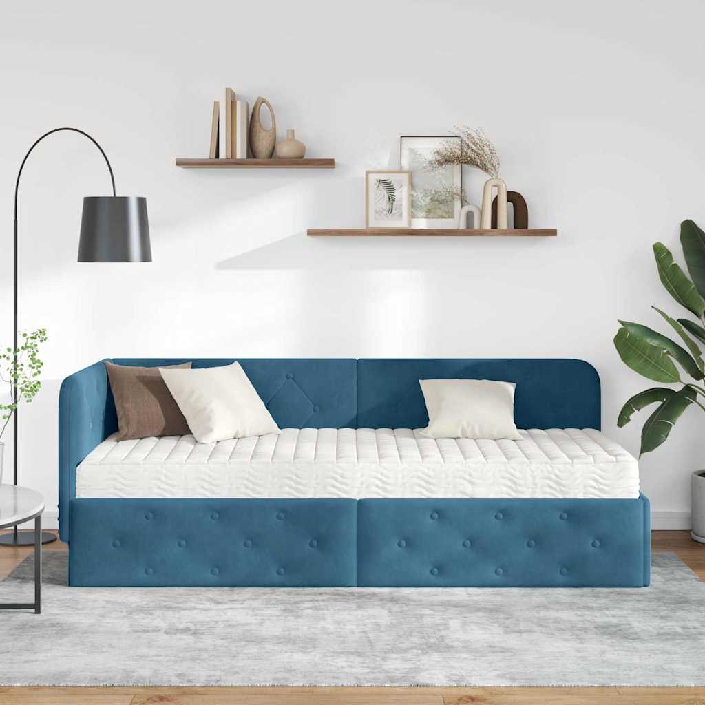 Cornice del letto ad angolo Blu 80 x 200 cm Velluto | homemem39