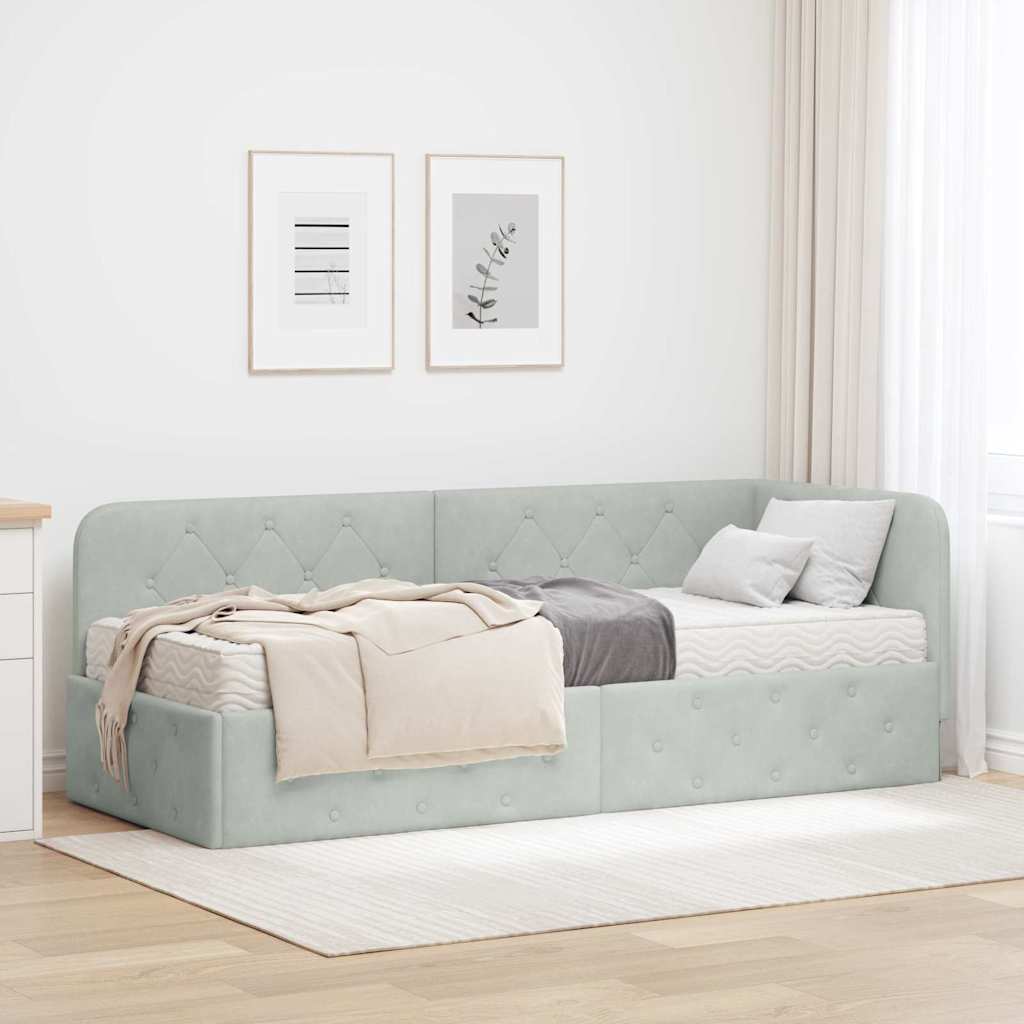 Cornice del letto ad angolo Grigio chiaro 80 x 200 cm Velluto | homemem39