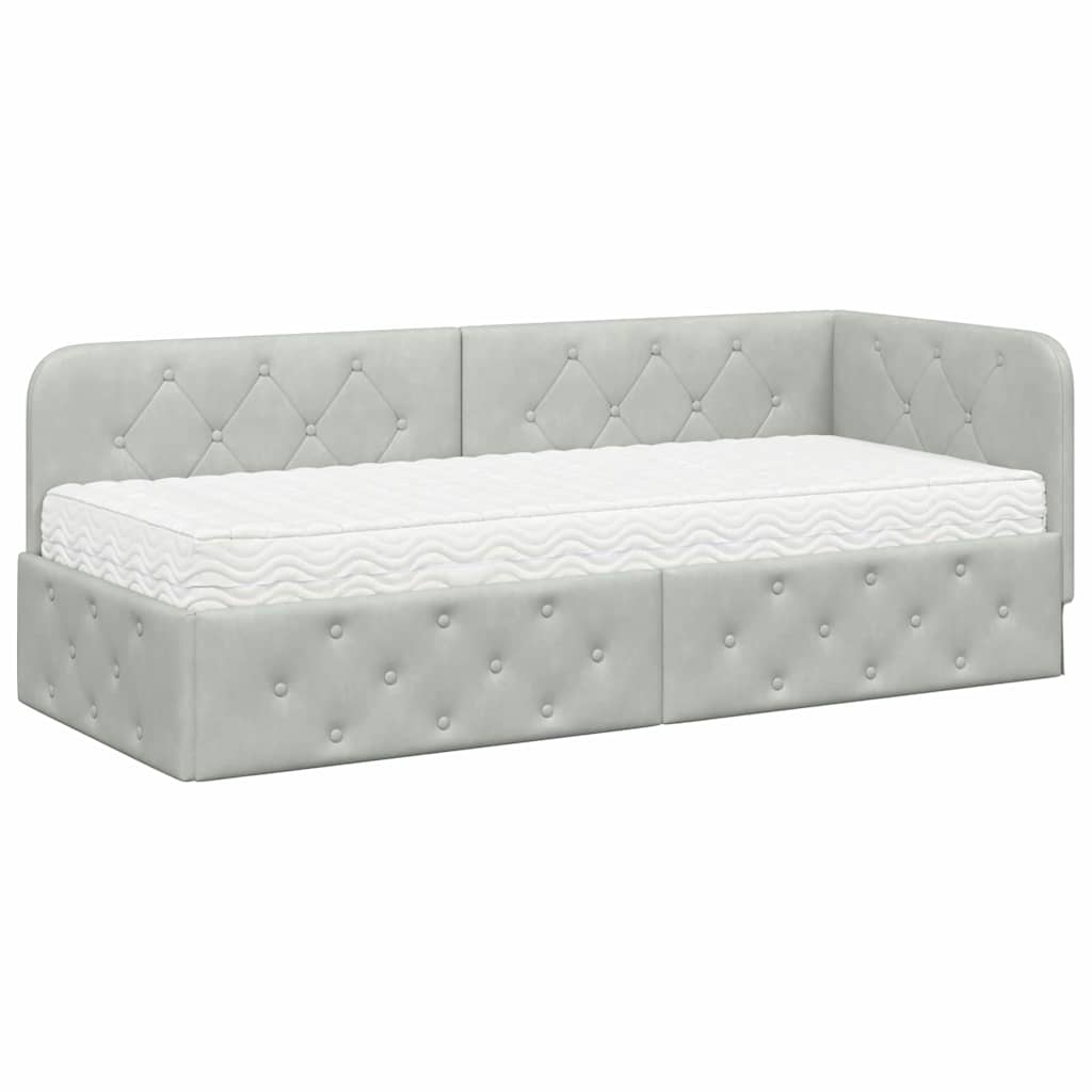 Cornice del letto ad angolo Grigio chiaro 80 x 200 cm Velluto | homemem39