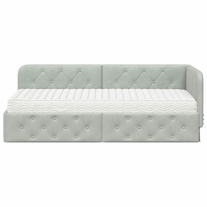 Cornice del letto ad angolo Grigio chiaro 80 x 200 cm Velluto | homemem39