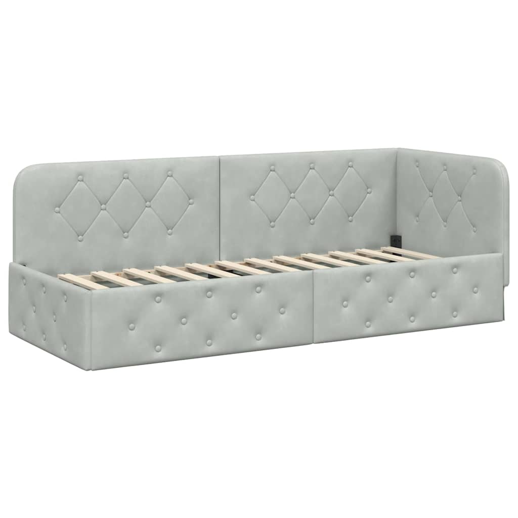 Cornice del letto ad angolo Grigio chiaro 80 x 200 cm Velluto | homemem39