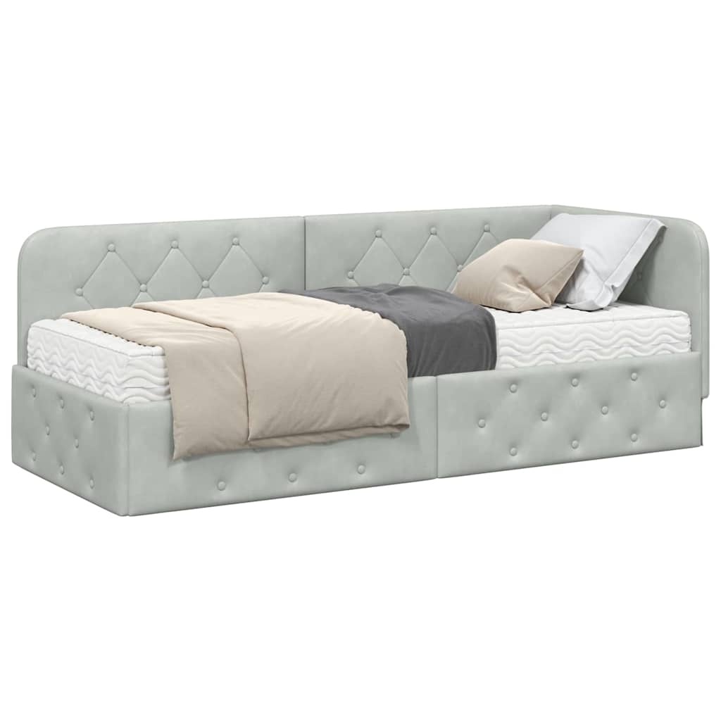 Cornice del letto ad angolo Grigio chiaro 80 x 200 cm Velluto | homemem39