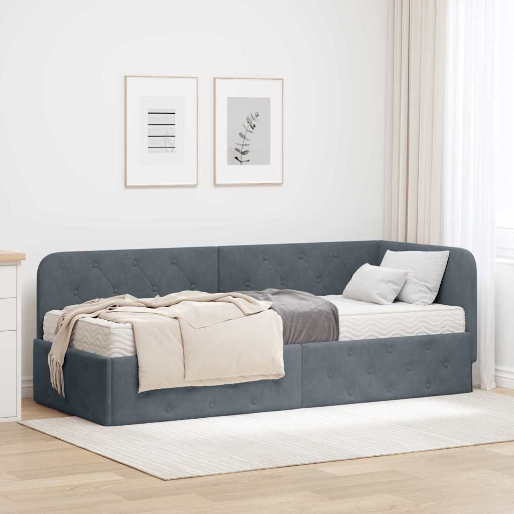 Cornice del letto ad angolo Grigio scuro 80 x 200 cm Velluto | homemem39