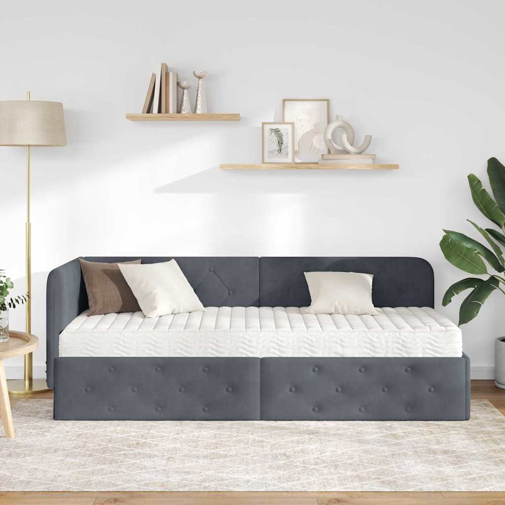 Cornice del letto ad angolo Grigio scuro 80 x 200 cm Velluto | homemem39