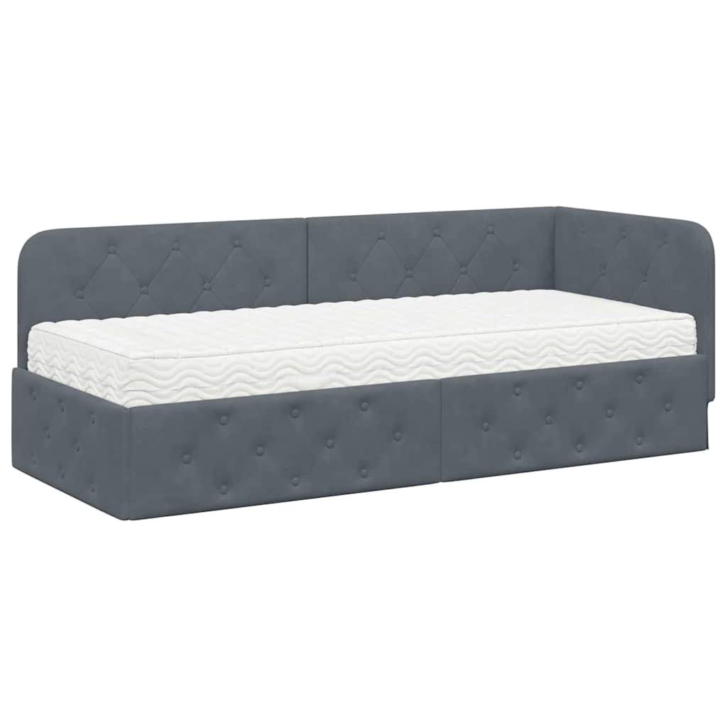 Cornice del letto ad angolo Grigio scuro 80 x 200 cm Velluto | homemem39