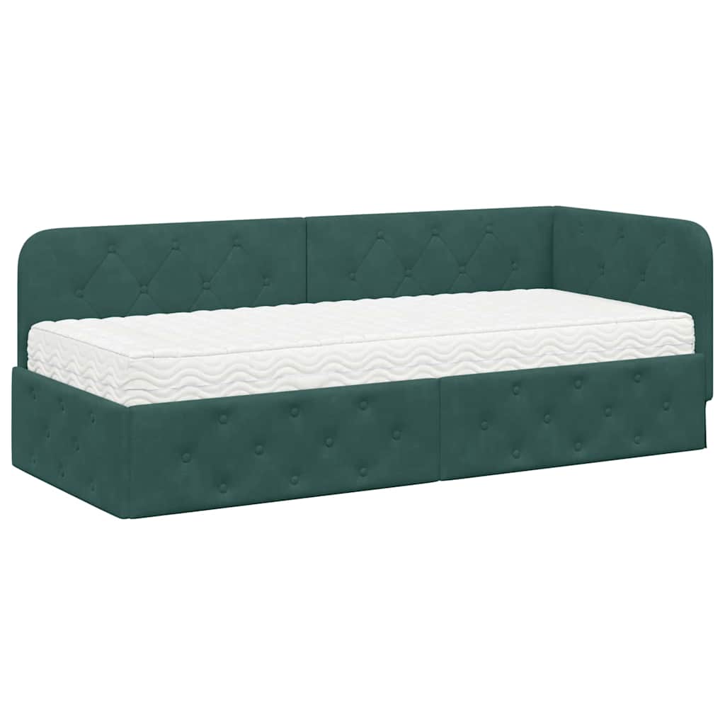 Cornice del letto ad angolo Verde Scuro 80 x 200 cm Velluto | homemem39