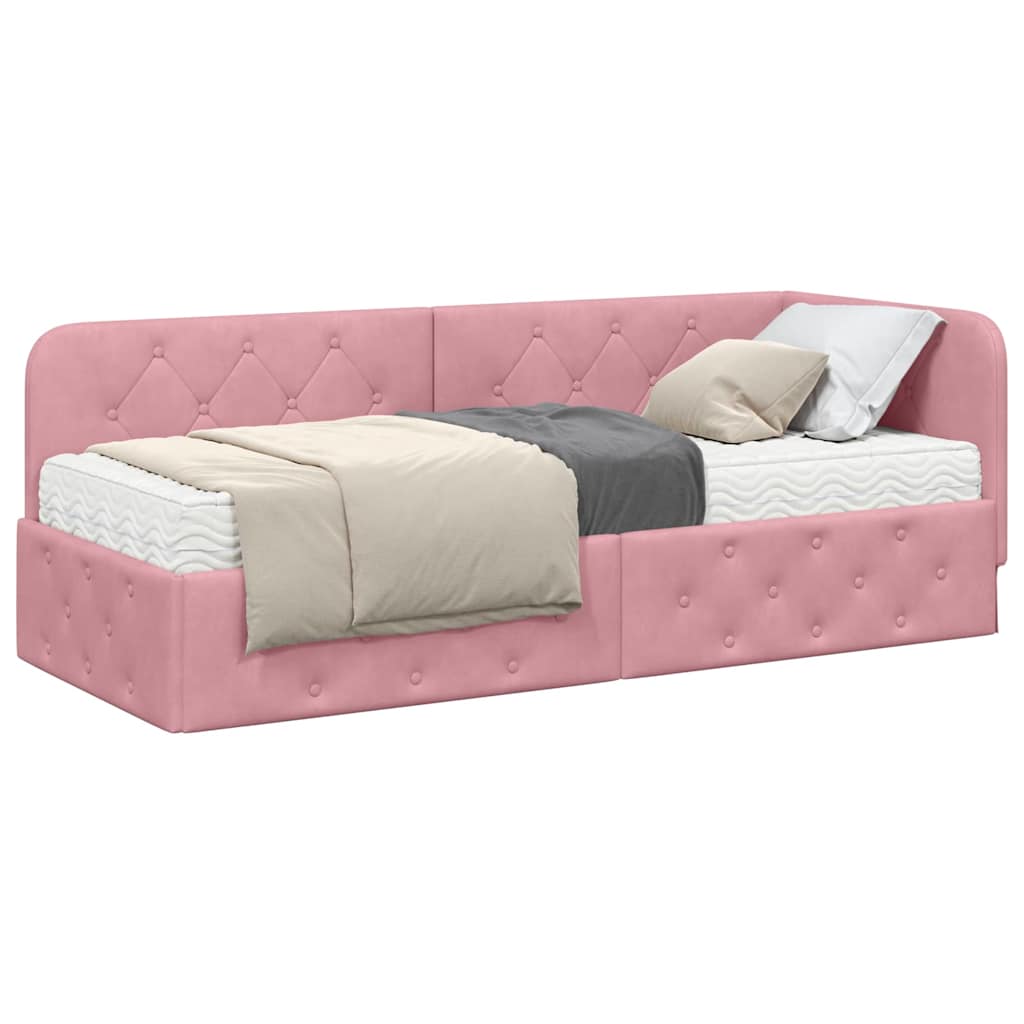 Cornice del letto ad angolo Rosa 80 x 200 cm Velluto | homemem39