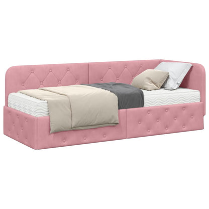 Cornice del letto ad angolo Rosa 80 x 200 cm Velluto | homemem39