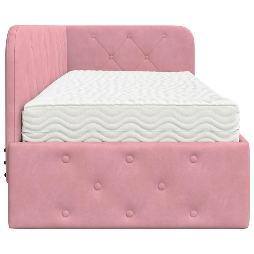 Cornice del letto ad angolo Rosa 80 x 200 cm Velluto | homemem39