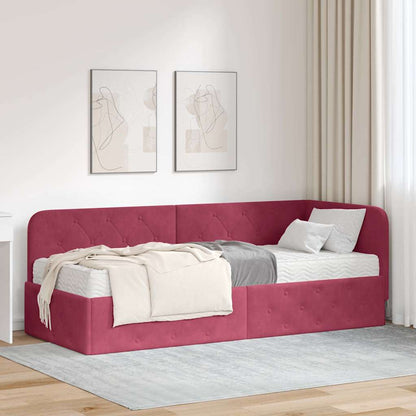 Cornice del letto ad angolo Rosso Vino 80 x 200 cm Velluto | homemem39