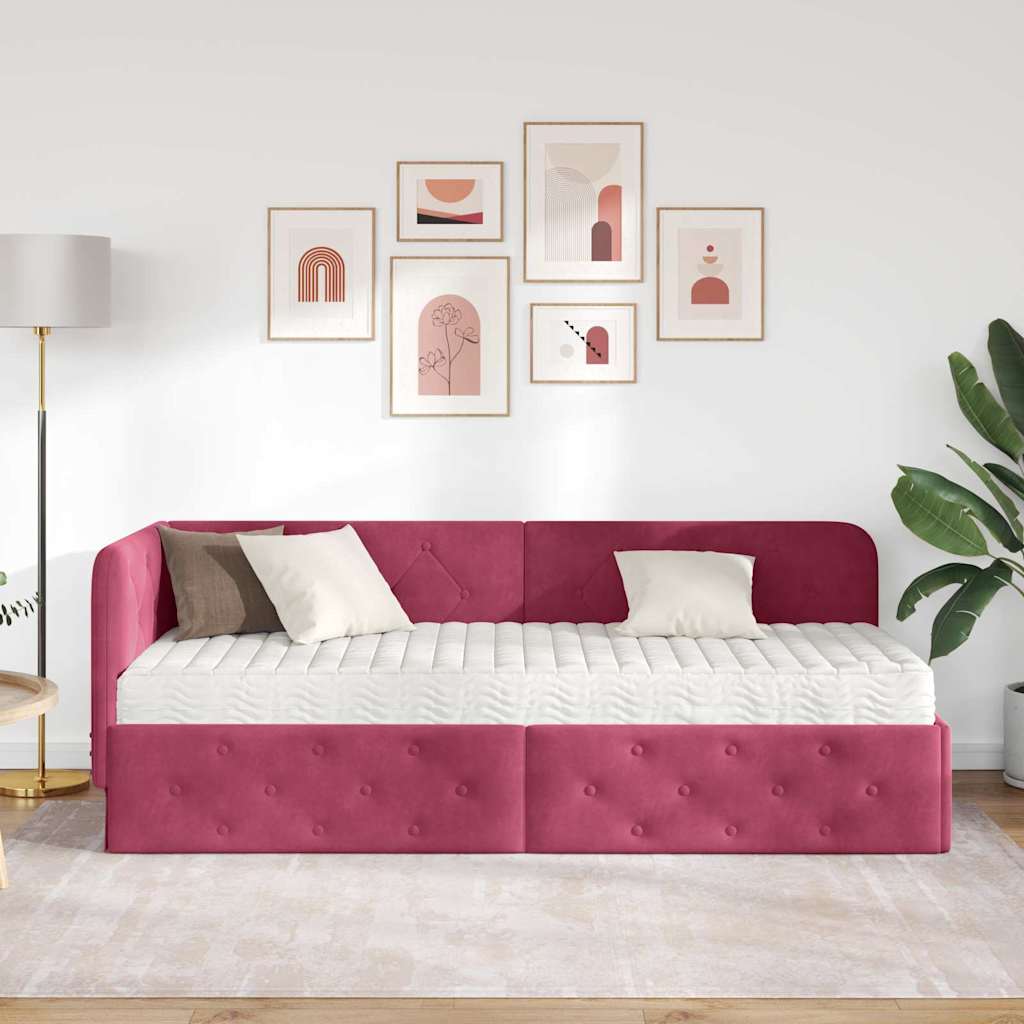 Cornice del letto ad angolo Rosso Vino 80 x 200 cm Velluto | homemem39