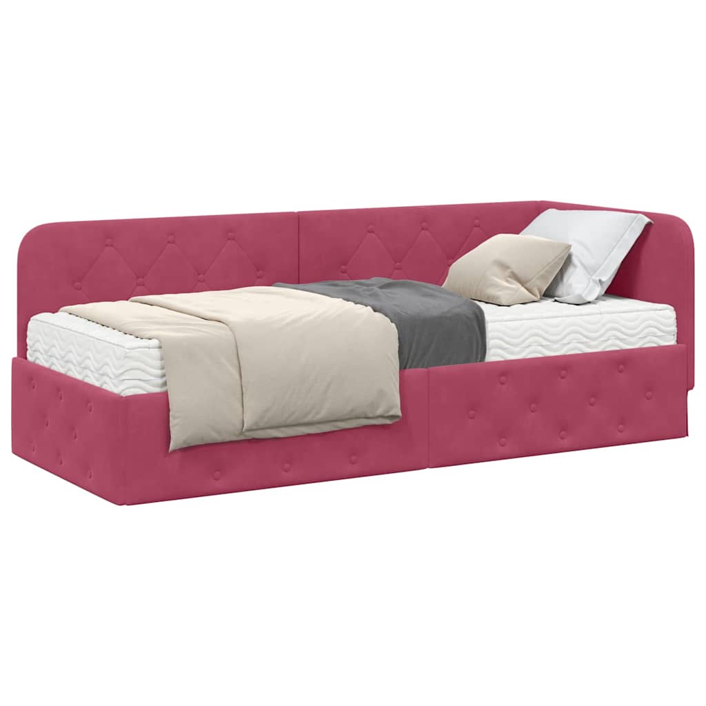 Cornice del letto ad angolo Rosso Vino 80 x 200 cm Velluto | homemem39