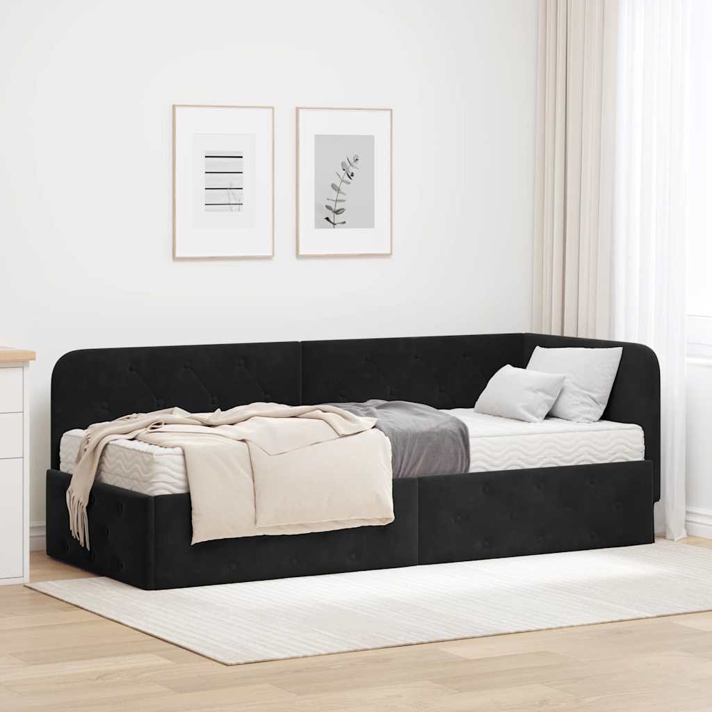 Cornice del letto ad angolo Nero 80 x 200 cm Velluto | homemem39