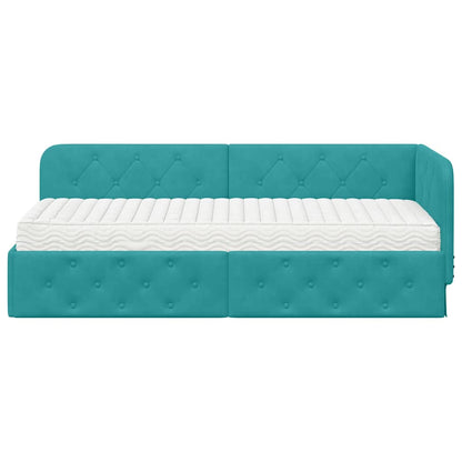 Cornice del letto ad angolo Turchese 80 x 200 cm Velluto | homemem39