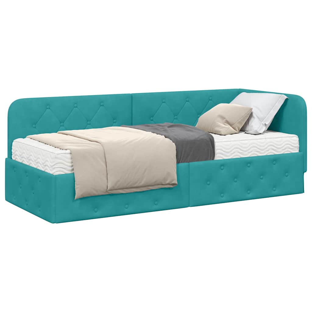 Cornice del letto ad angolo Turchese 80 x 200 cm Velluto | homemem39