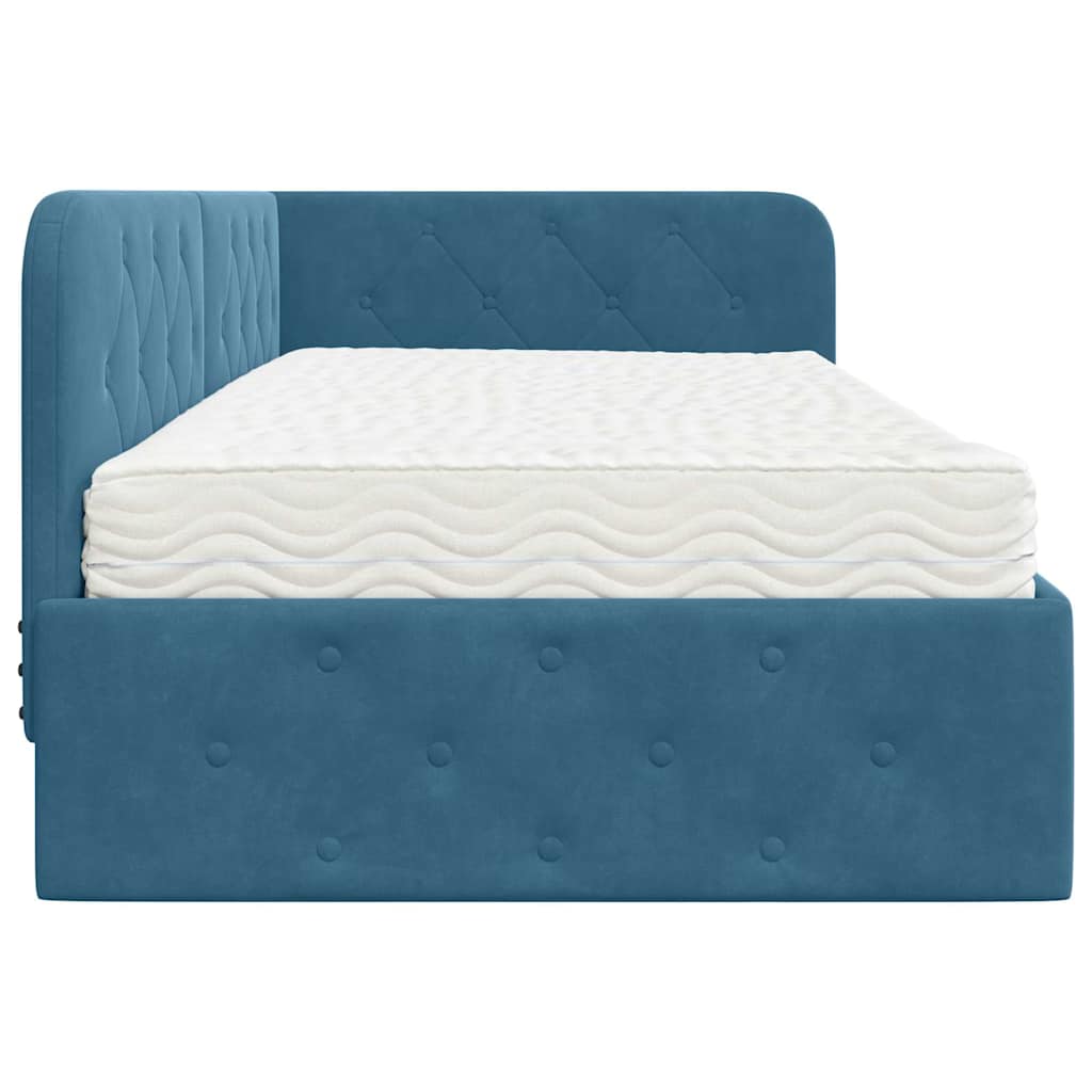 Cornice del letto ad angolo Blu 90 x 190 cm Velluto | homemem39