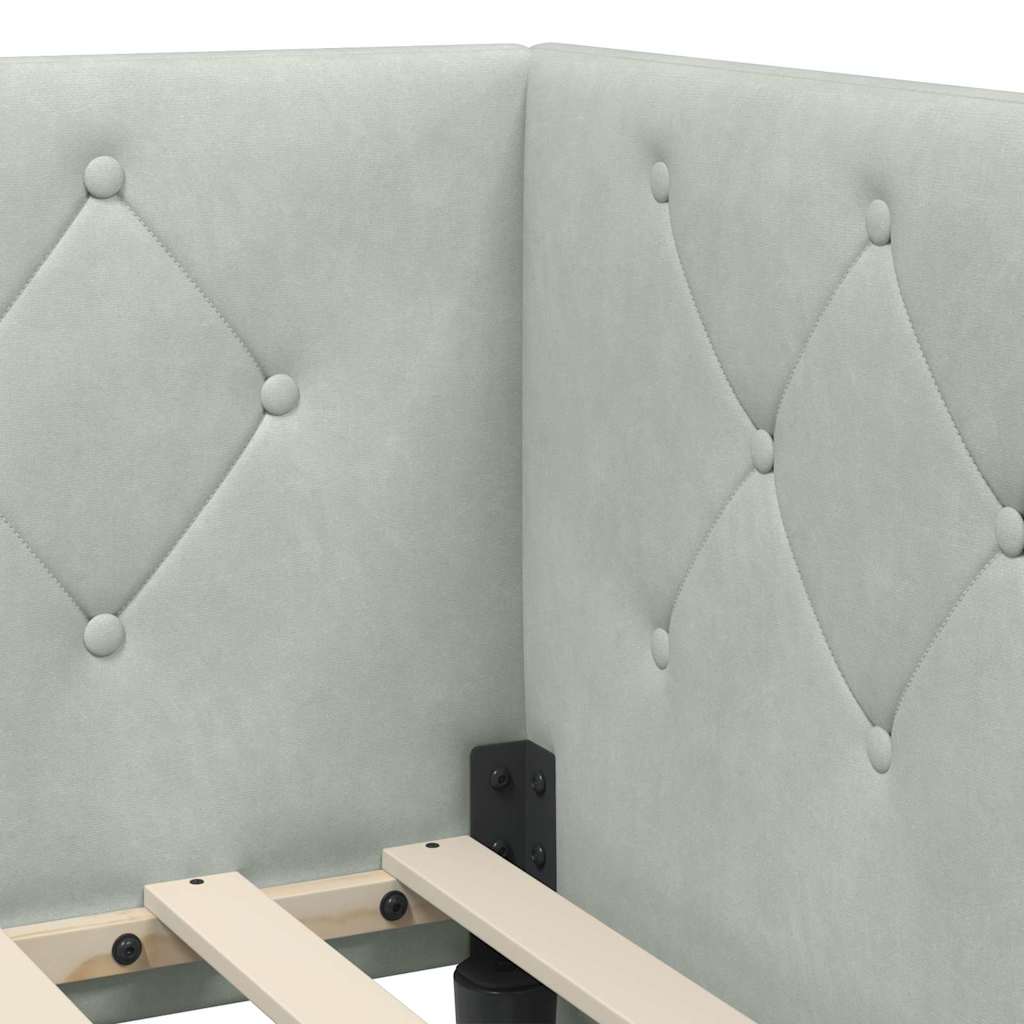 Cornice del letto ad angolo Grigio chiaro 90 x 190 cm Velluto | homemem39