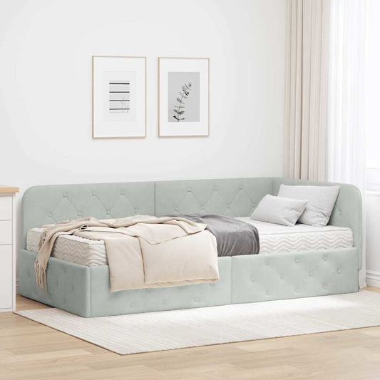 Cornice del letto ad angolo Grigio chiaro 90 x 190 cm Velluto | homemem39