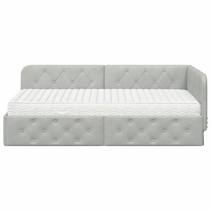 Cornice del letto ad angolo Grigio chiaro 90 x 190 cm Velluto | homemem39