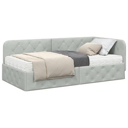 Cornice del letto ad angolo Grigio chiaro 90 x 190 cm Velluto | homemem39