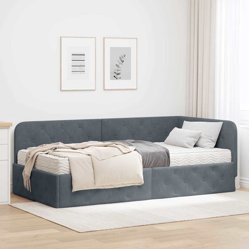 Cornice del letto ad angolo Grigio scuro 90 x 190 cm Velluto | homemem39