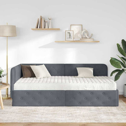 Cornice del letto ad angolo Grigio scuro 90 x 190 cm Velluto | homemem39