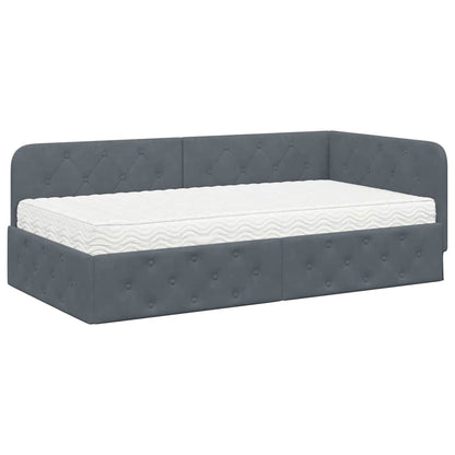 Cornice del letto ad angolo Grigio scuro 90 x 190 cm Velluto | homemem39
