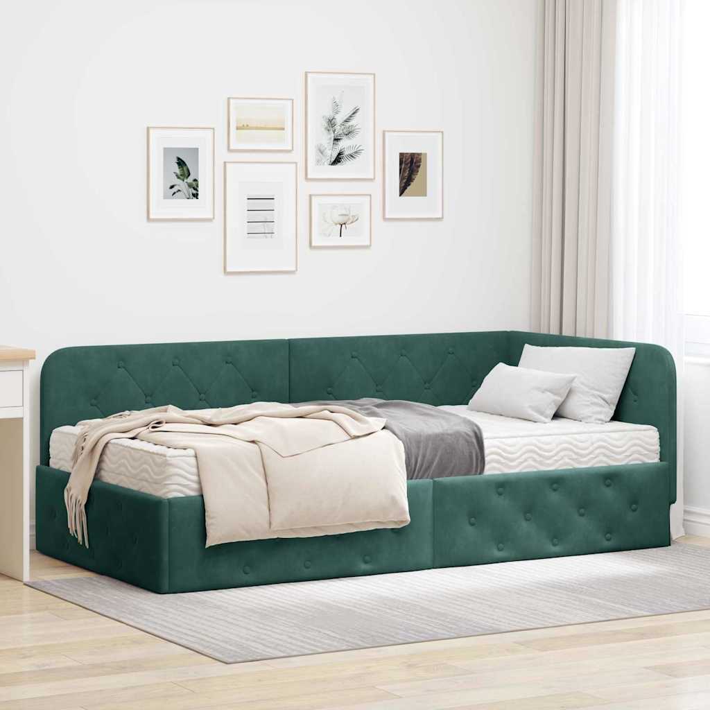 Cornice del letto ad angolo Verde Scuro 90 x 190 cm Velluto | homemem39