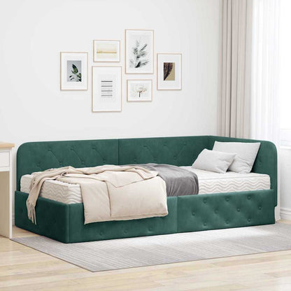 Cornice del letto ad angolo Verde Scuro 90 x 190 cm Velluto | homemem39