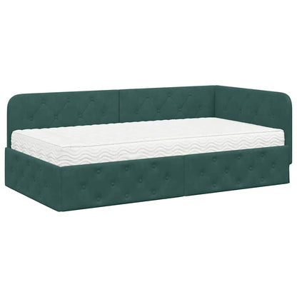 Cornice del letto ad angolo Verde Scuro 90 x 190 cm Velluto | homemem39