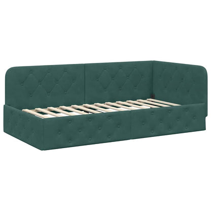 Cornice del letto ad angolo Verde Scuro 90 x 190 cm Velluto | homemem39