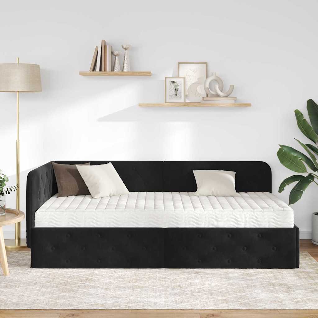 Cornice del letto ad angolo Nero 90 x 190 cm Velluto | homemem39