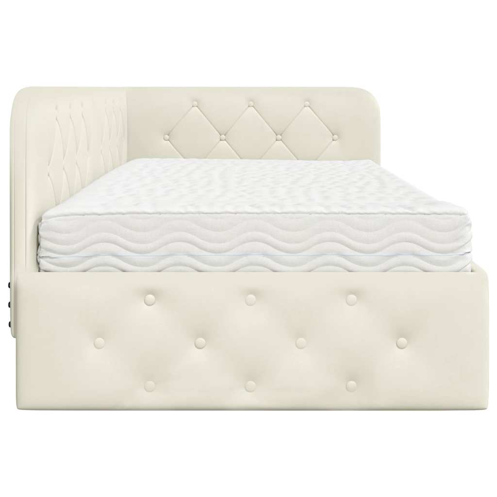 Cornice del letto ad angolo Crema 90 x 190 cm Velluto