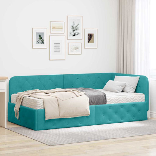 Cornice del letto ad angolo Turchese 90 x 190 cm Velluto | homemem39
