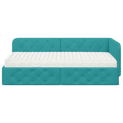 Cornice del letto ad angolo Turchese 90 x 190 cm Velluto | homemem39