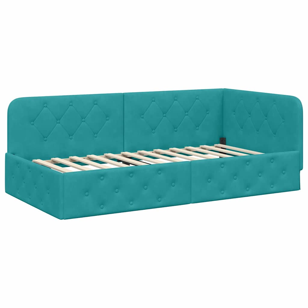 Cornice del letto ad angolo Turchese 90 x 190 cm Velluto | homemem39