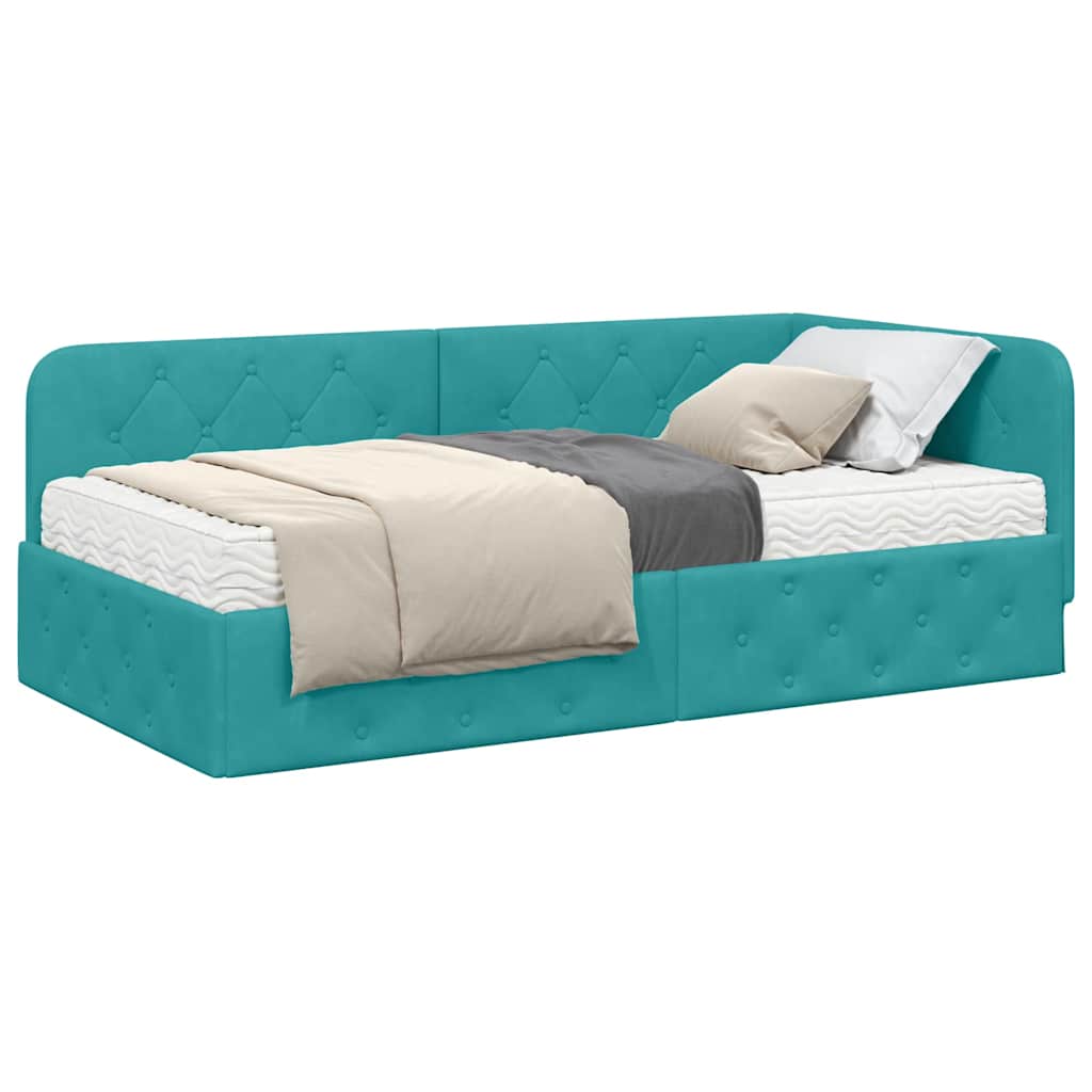 Cornice del letto ad angolo Turchese 90 x 190 cm Velluto | homemem39