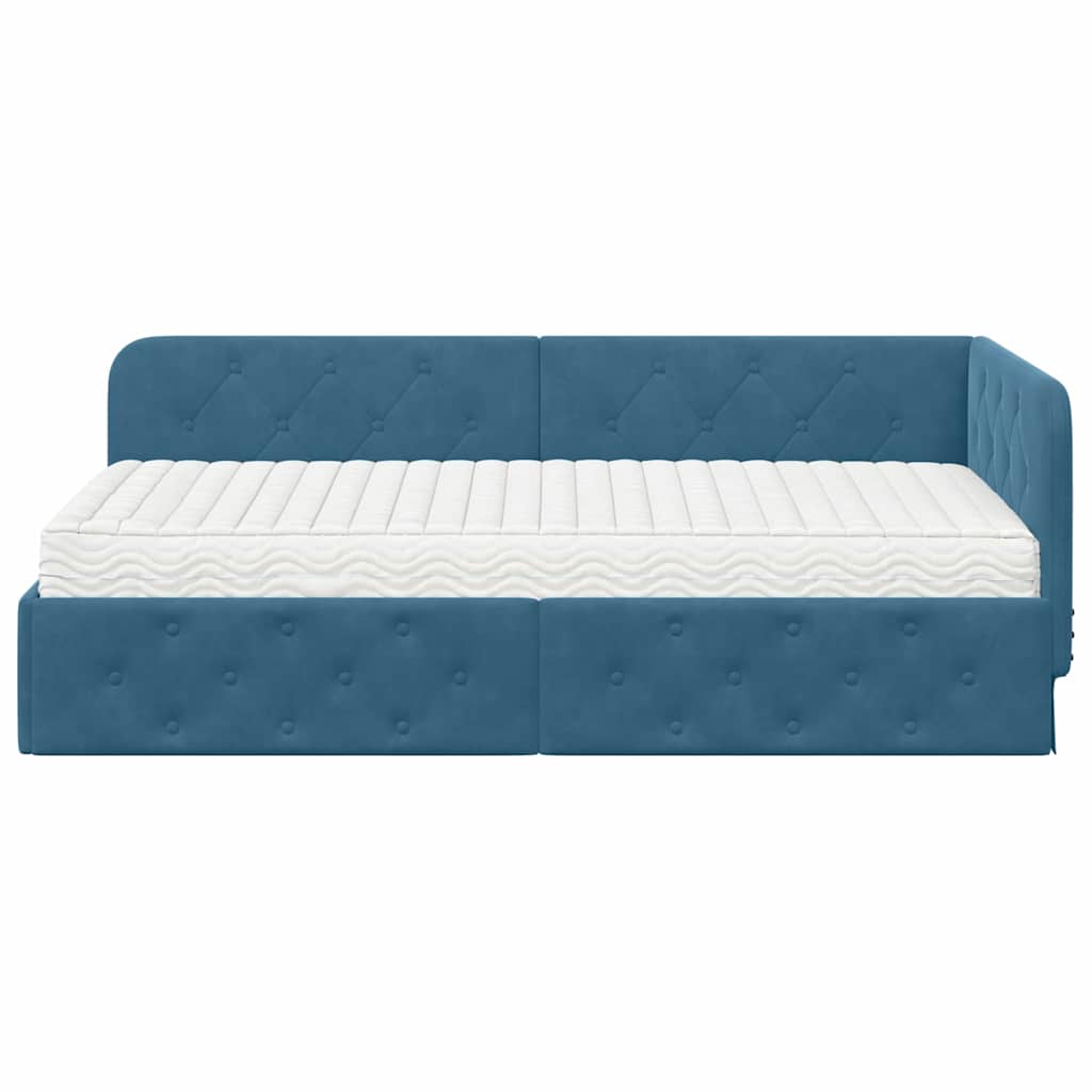 Cornice del letto ad angolo Blu 90 x 200 cm Velluto | homemem39