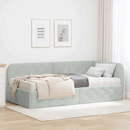 Cornice del letto ad angolo Grigio chiaro 90 x 200 cm Velluto | homemem39