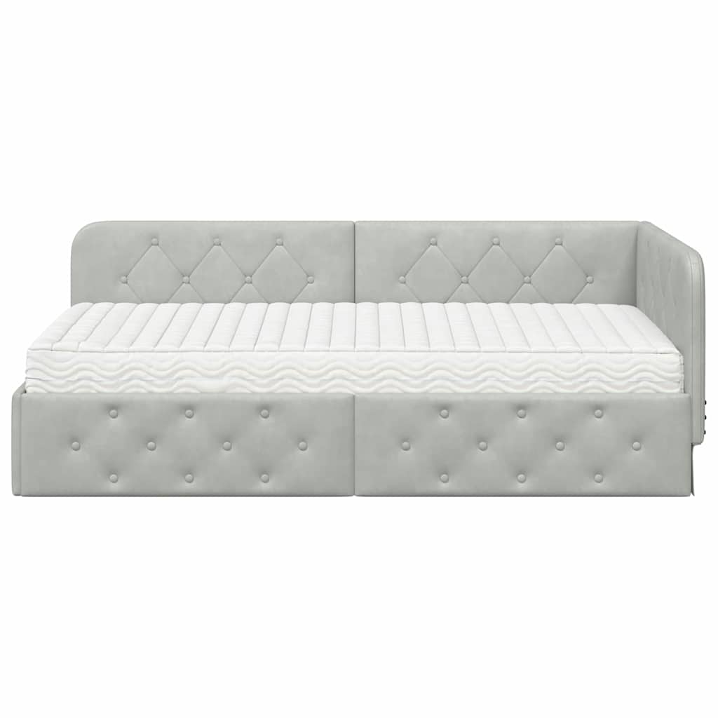 Cornice del letto ad angolo Grigio chiaro 90 x 200 cm Velluto | homemem39