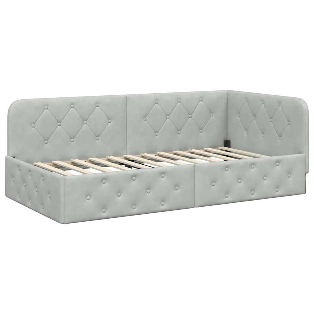 Cornice del letto ad angolo Grigio chiaro 90 x 200 cm Velluto | homemem39