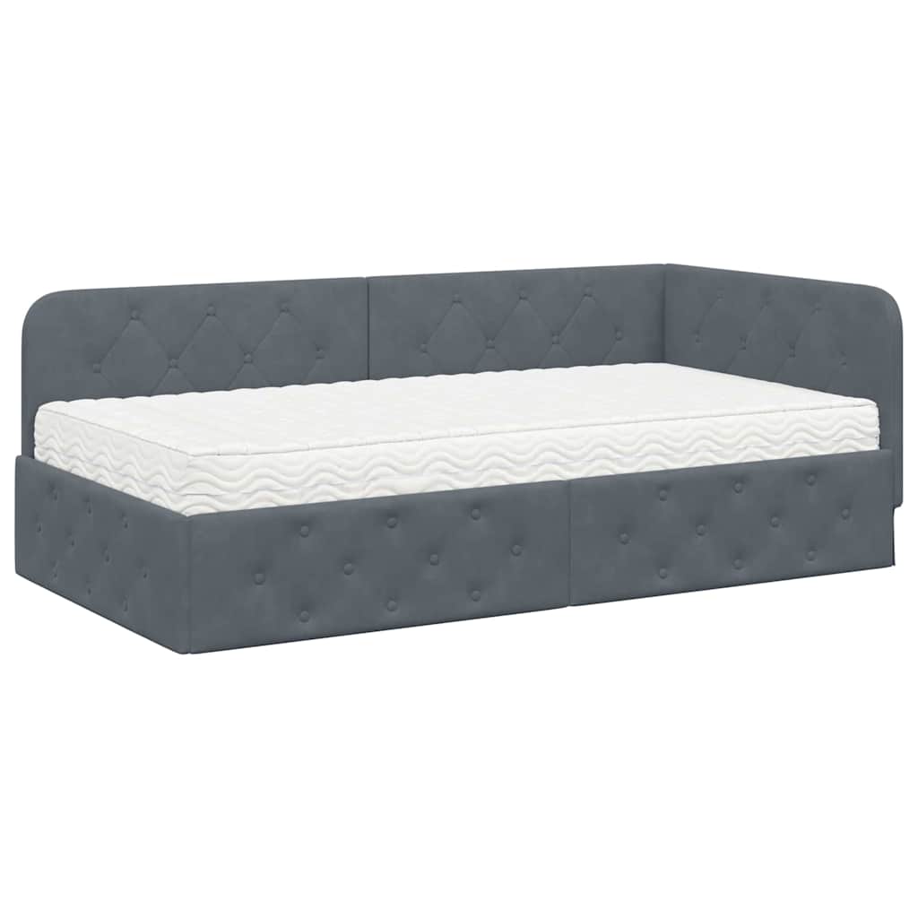 Cornice del letto ad angolo Grigio scuro 90 x 200 cm Velluto | homemem39