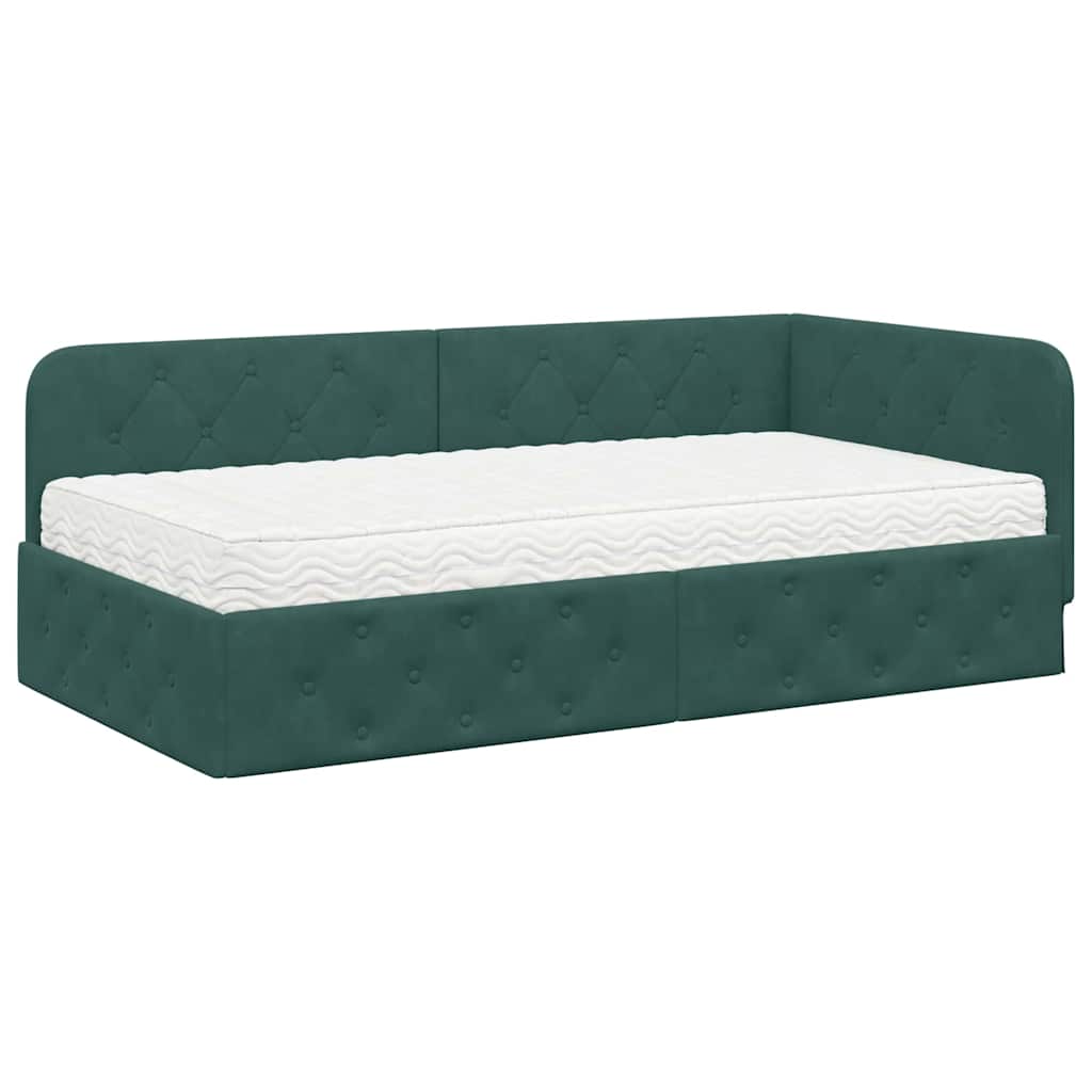 Cornice del letto ad angolo Verde Scuro 90 x 200 cm Velluto | homemem39
