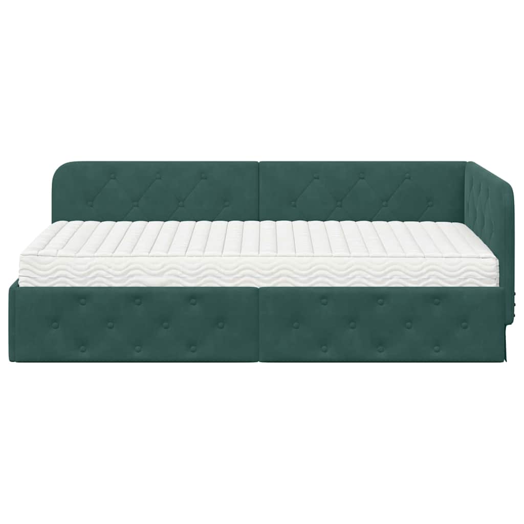 Cornice del letto ad angolo Verde Scuro 90 x 200 cm Velluto | homemem39