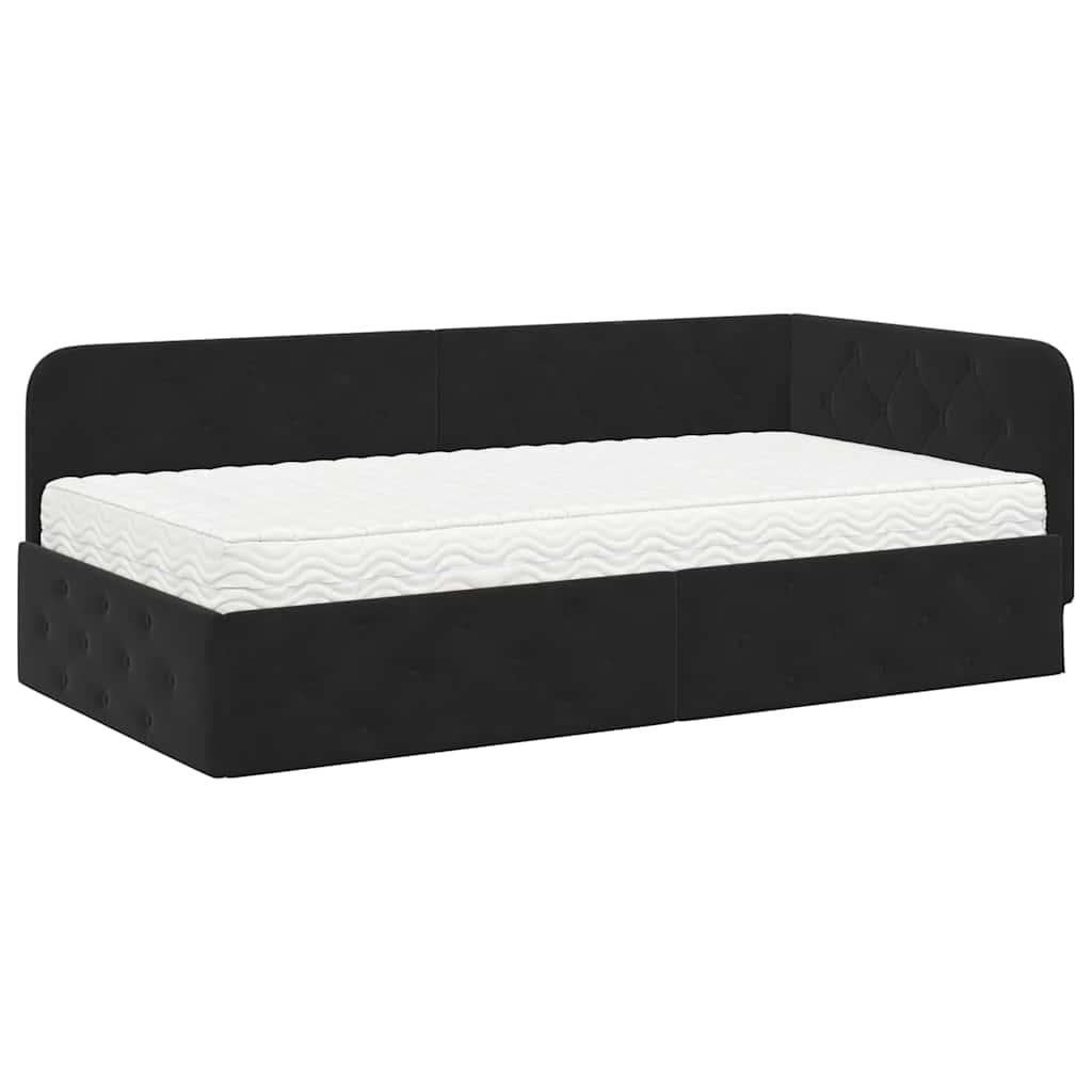 Cornice del letto ad angolo Nero 90 x 200 cm Velluto | homemem39