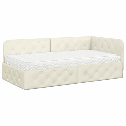 Cornice del letto ad angolo Crema 90 x 200 cm Velluto | homemem39
