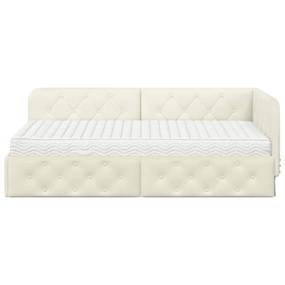 Cornice del letto ad angolo Crema 90 x 200 cm Velluto | homemem39
