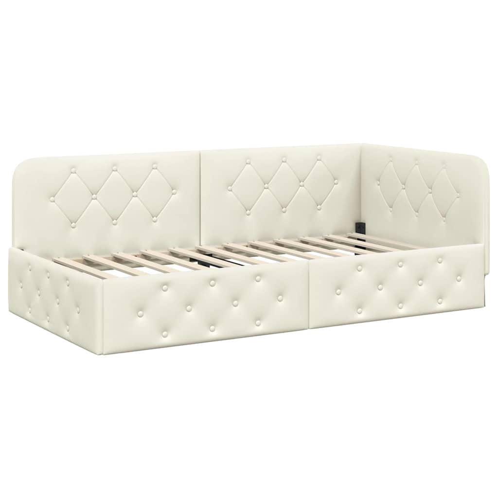 Cornice del letto ad angolo Crema 90 x 200 cm Velluto | homemem39