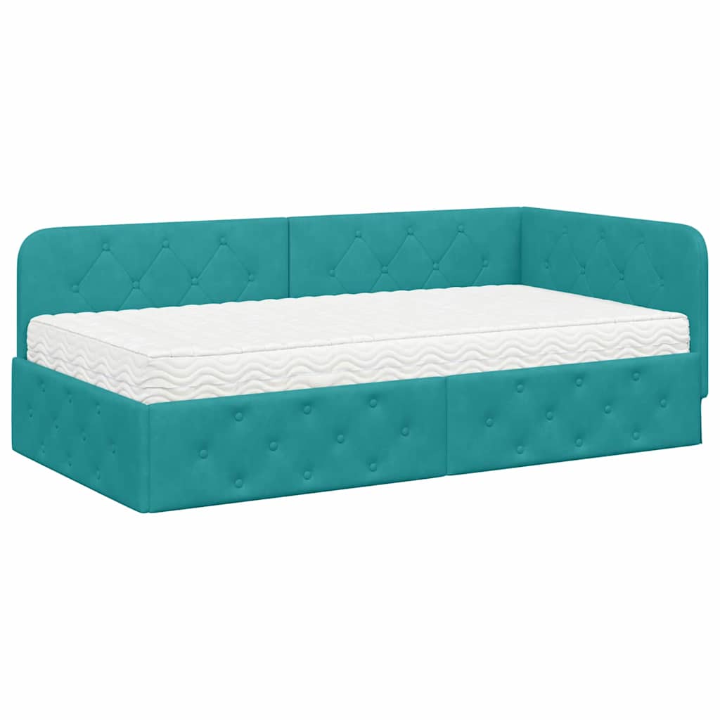 Cornice del letto ad angolo Turchese 90 x 200 cm Velluto | homemem39