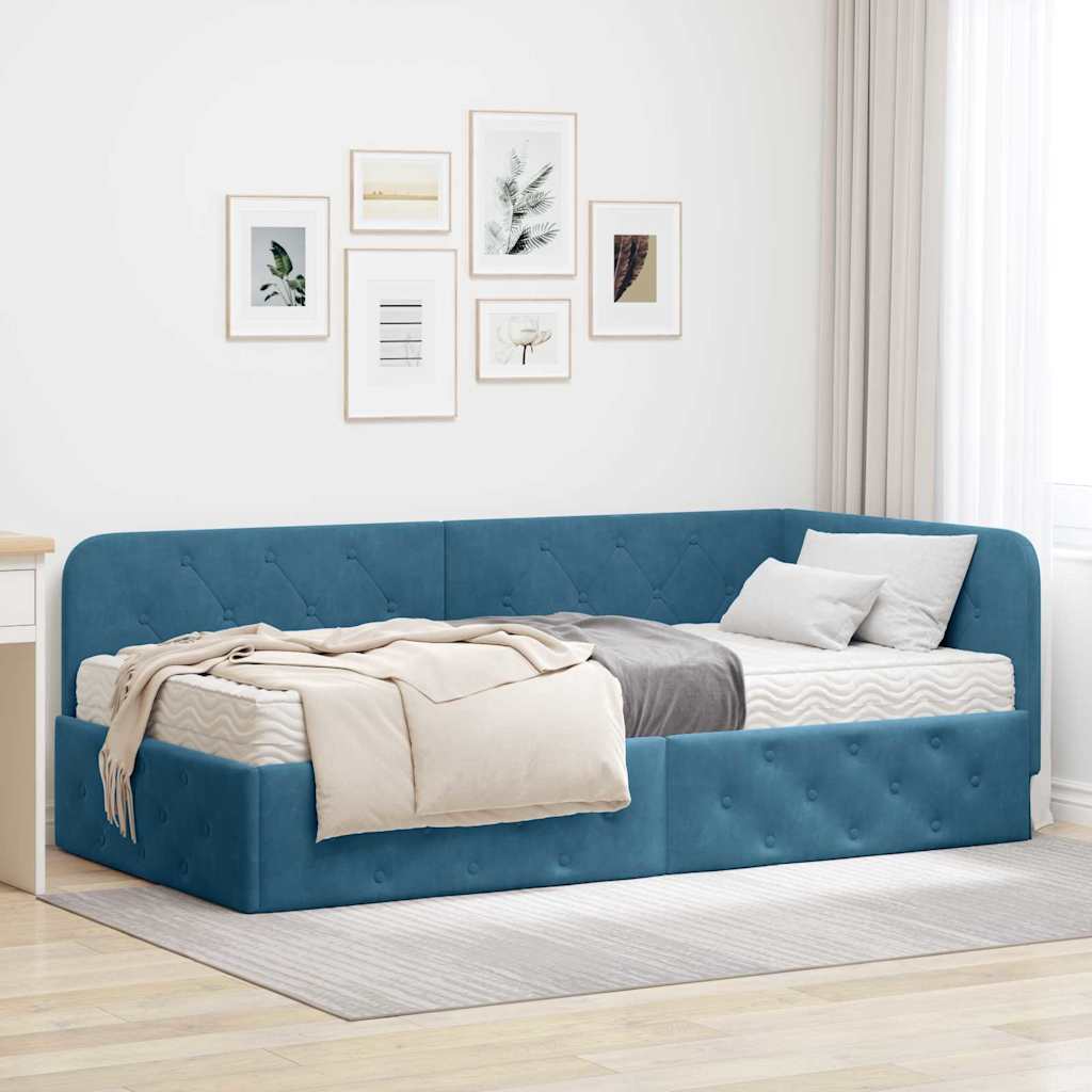 Cornice del letto ad angolo Blu 100 x 200 cm Velluto | homemem39
